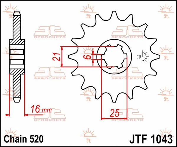 Pignon JT Sprockets 14Z PAS 520 à grosse denture 6 Diamètre intérieur 21 - vue 3