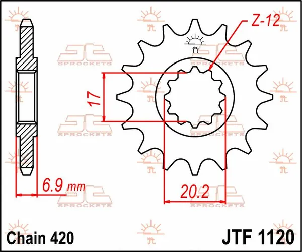 Pignon JT Sprockets 14Z PAS 420 à denture fine diamètre intérieur 17/20 - vue 3