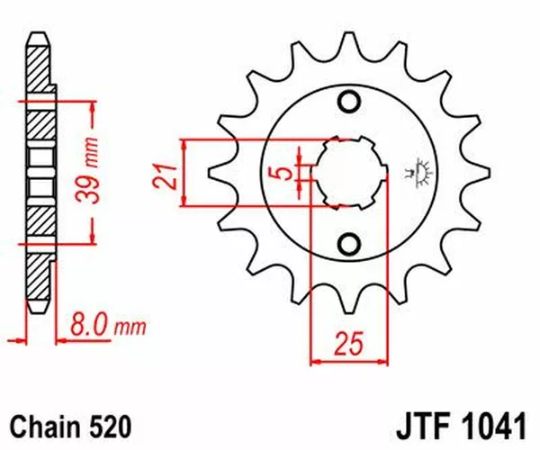 Pignon JT Sprockets 14Z PAS 520 à grosse denture 5 Diamètre intérieur 21 - vue 3