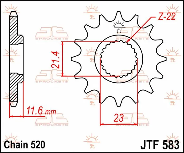 Pignon JT Sprockets 14Z pas 520 denture fine diamètre intérieur 21.4/2 - vue 3