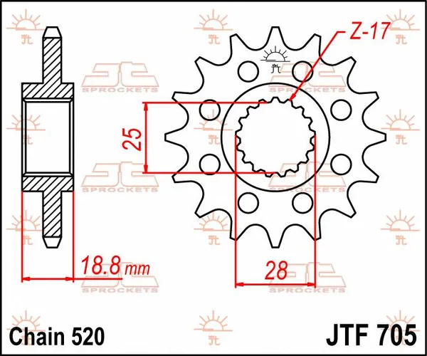 Pignon Racing JT Sprockets 16Z PAS 520 à denture fine diamètre intérieur 25/28 - vue 3