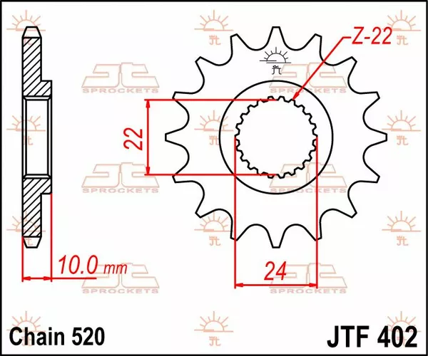 Pignon JT Sprockets 13Z pas 520 à denture fine diamètre intérieur 22/24 - vue 3