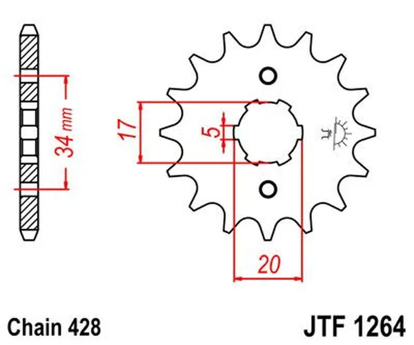Pignon JT Sprockets 14Z PAS 428 à grosse denture 5 Diamètre intérieur 17 - vue 3