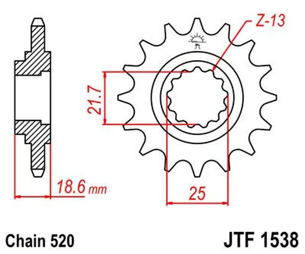 Pignon JT Sprockets 13Z pas 520 à denture fine diamètre intérieur 22/25 - vue 3