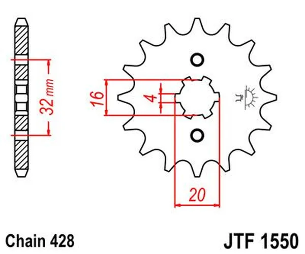 Pignon JT Sprockets 13Z pas 428 grosse denture 6 alésage 16 - vue 3