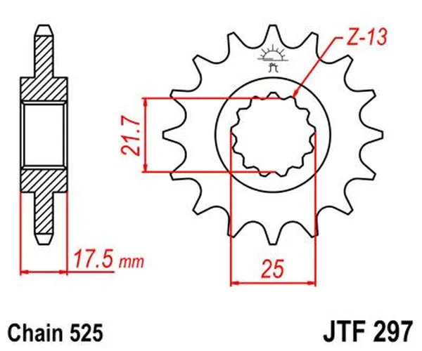 Pignon JT Sprockets 15Z pas 525 caoutchouté diamètre intérieur 21.6/25 - vue 3