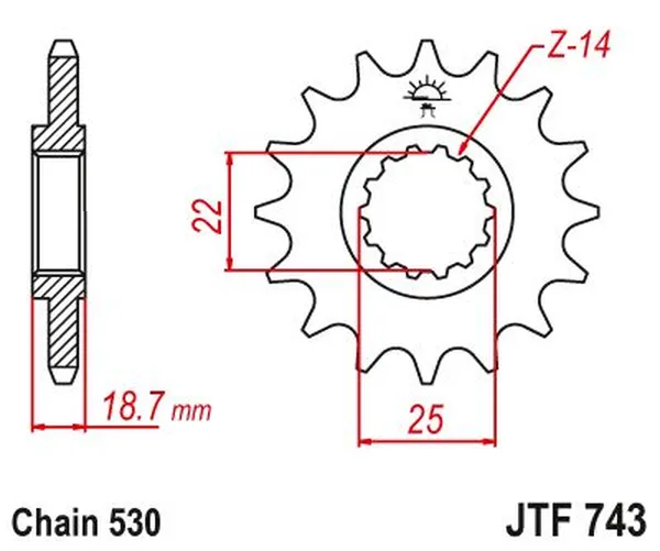 Pignon JT Sprockets 15Z PAS 530 à denture fine diamètre intérieur 22/25 - vue 3