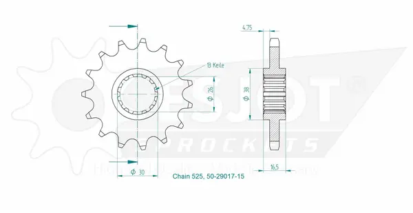 Pignon Esjot Honda 525 - 15 Dents - Similaire JTF1370 - vue 2
