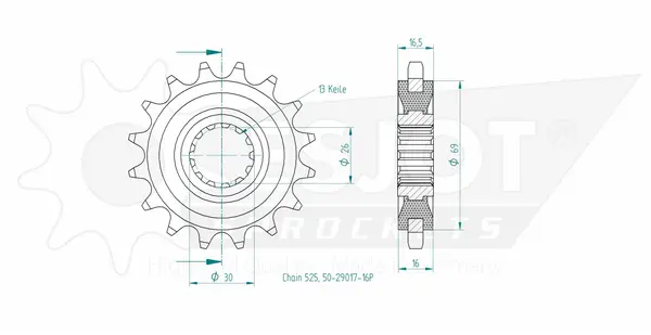 Pignon Esjot Honda 525 - 16 Dents JTF1370 - vue 2