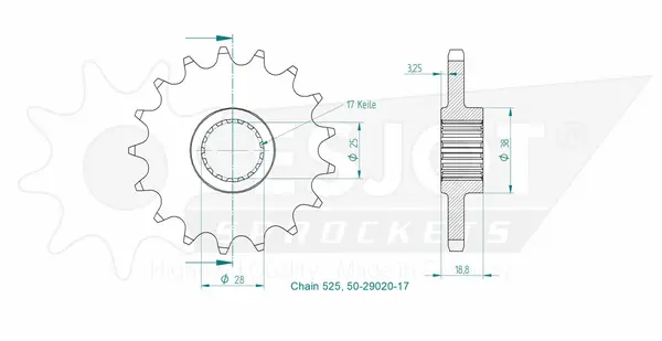 Pignon Esjot 525 - 17 dents - Similaire JTF704 - vue 2