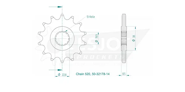 Pignon Esjot Suzuki 520 14 dents - vue 2