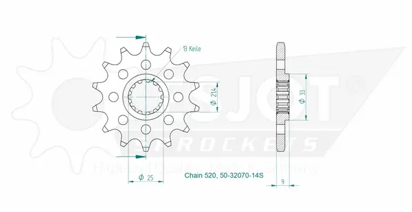 Pignon Esjot Kawasaki 520 14 dents JTF1516 - vue 3