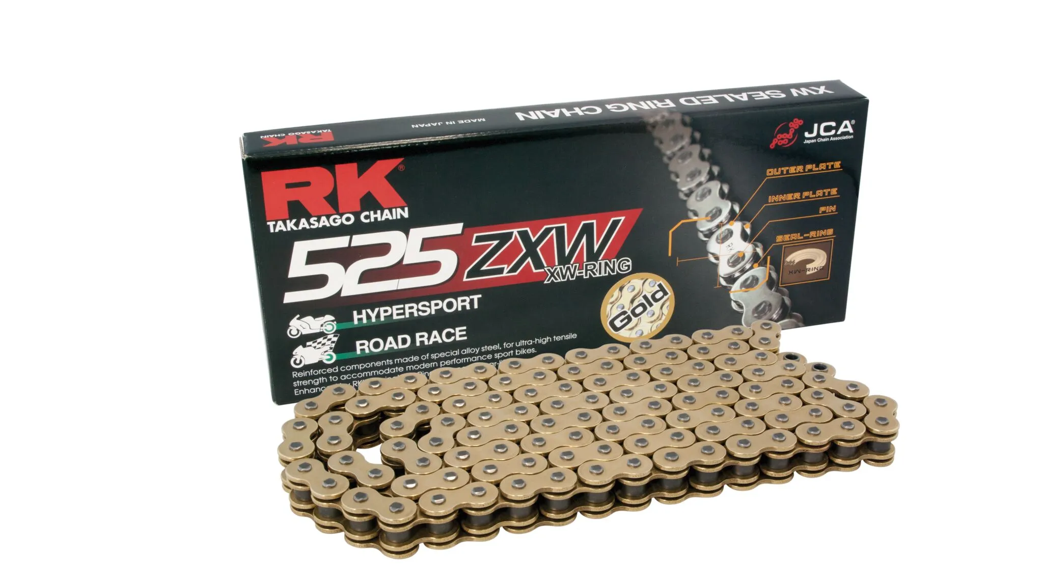 Chaîne RK X-Ring GB525ZXW 110 mailles ouverte avec rivet - vue 2