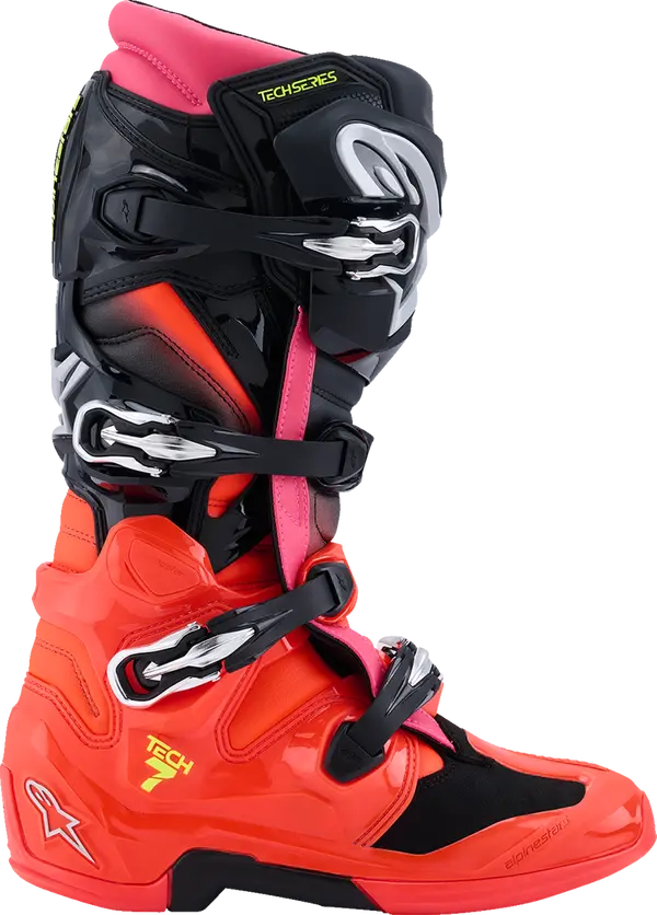 Bottes moto Alpinestars Tech 7 noir/rouge fluo rose 8 - vue 3
