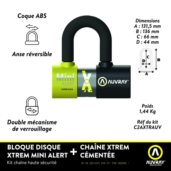 Antivol bloque-disque Xtreme Mini Alert alarme AUVRAY classe SRA homologué 120dB - vue 3