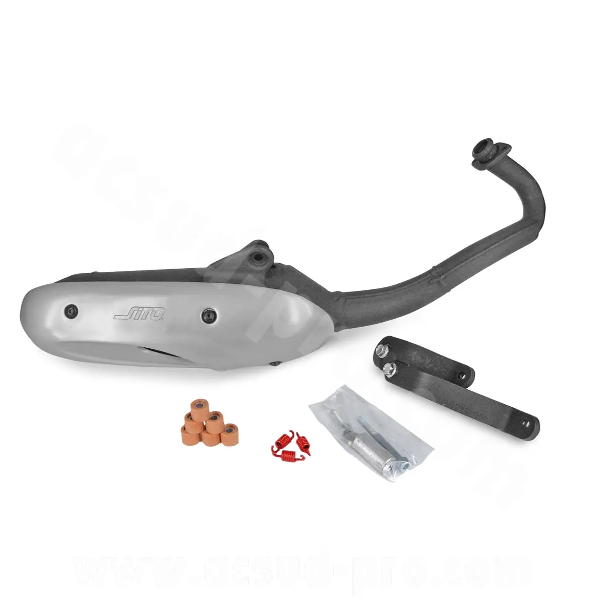 SITO/LEOVINCE Adaptierbarer Rollerauspuff Piaggio 50 Typhoon 2T 2012+2019, NRG MC2 extreme 2T/Aprilia 50 Scarabeo 2006+ 2T, SR Motard 2012+2019/Derbi 50 Atlantis 2003+ (Ref 0586 - Sito Plus)