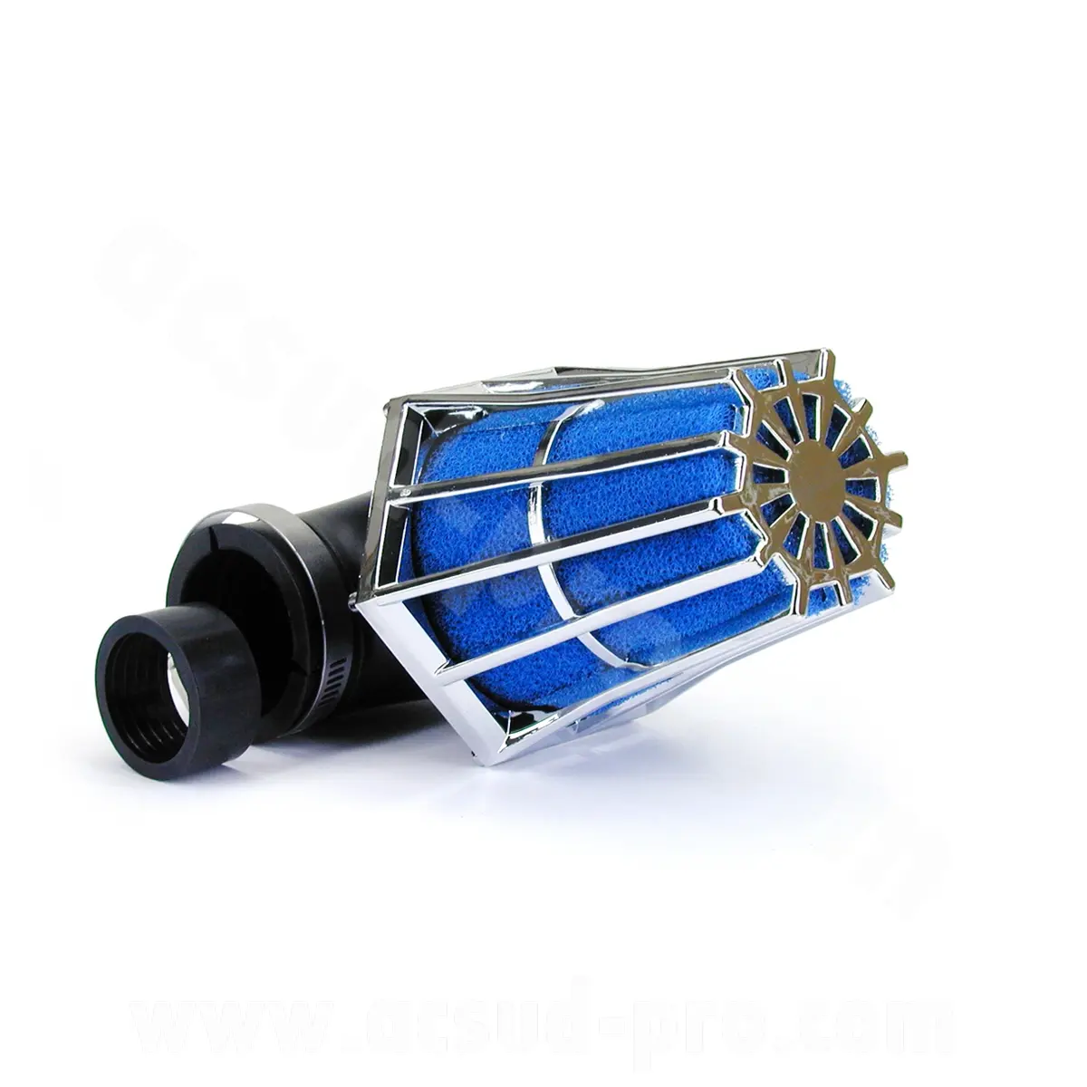 Carenzi R 90° Luftfilter Ø35/28 chrom/blau