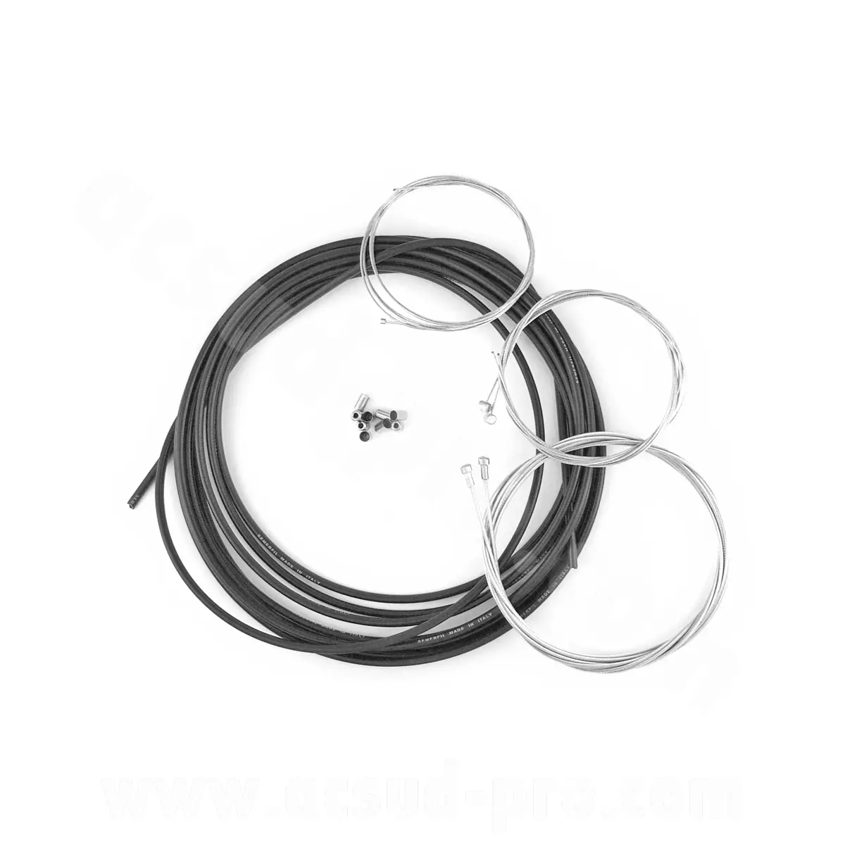 Komplet kabel- og slangsæt sort med tilpassede stopperkapsler til knallert Peugeot 103 / MBK 51 (gaspedal/choke/dekompressor)