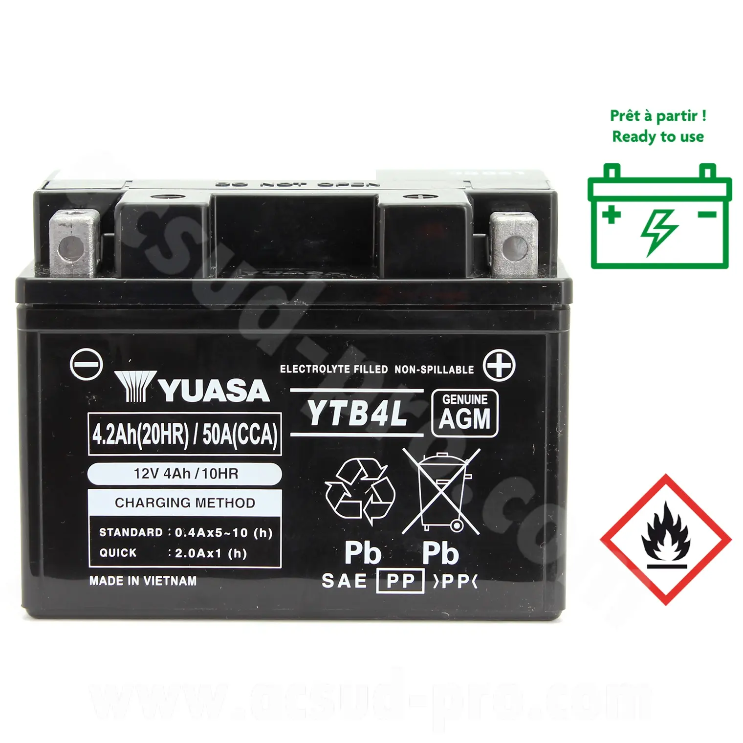 Batterie Yuasa YTB4L 12V 4 ah (ersetzt die YTX4L-BS) - agm aktiviert werkseitig