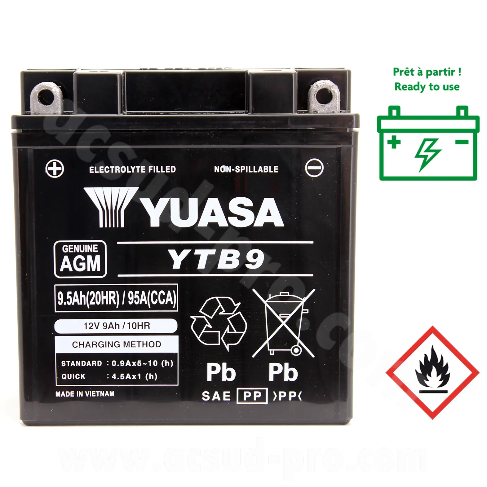 Batterie 12V 9 ah YTB9 Yuasa sans entretien prete a l'emploi (lg135xl75xh140mm) (activee en usine-fa)