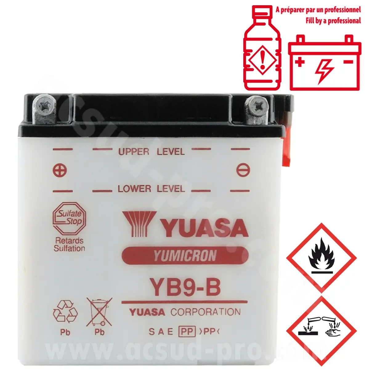 بطارية Yuasa YB9-B تقليدية تحتاج صيانة - تُشحن بدون حمض
