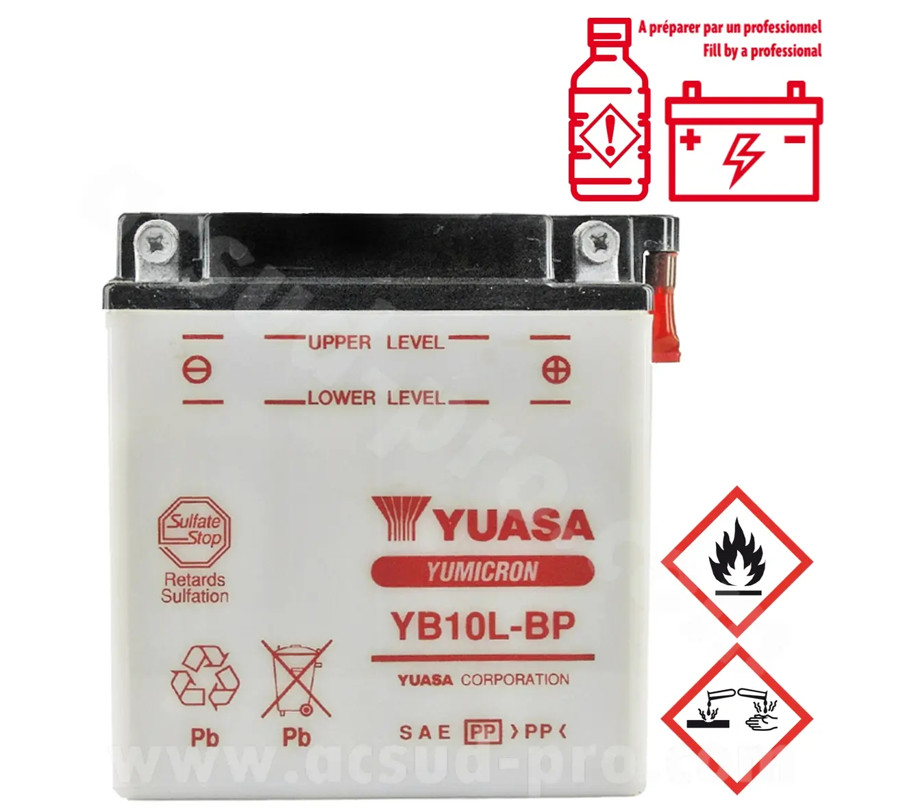Batterie Yuasa YB10L-BP conventionnelle avec entretien
