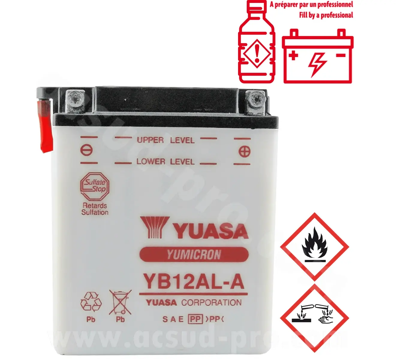 Batterie 12V 12 ah YB12AL-A Yuasa yumicron conventionnelle avec entretien (lg134xl80xh160mm)