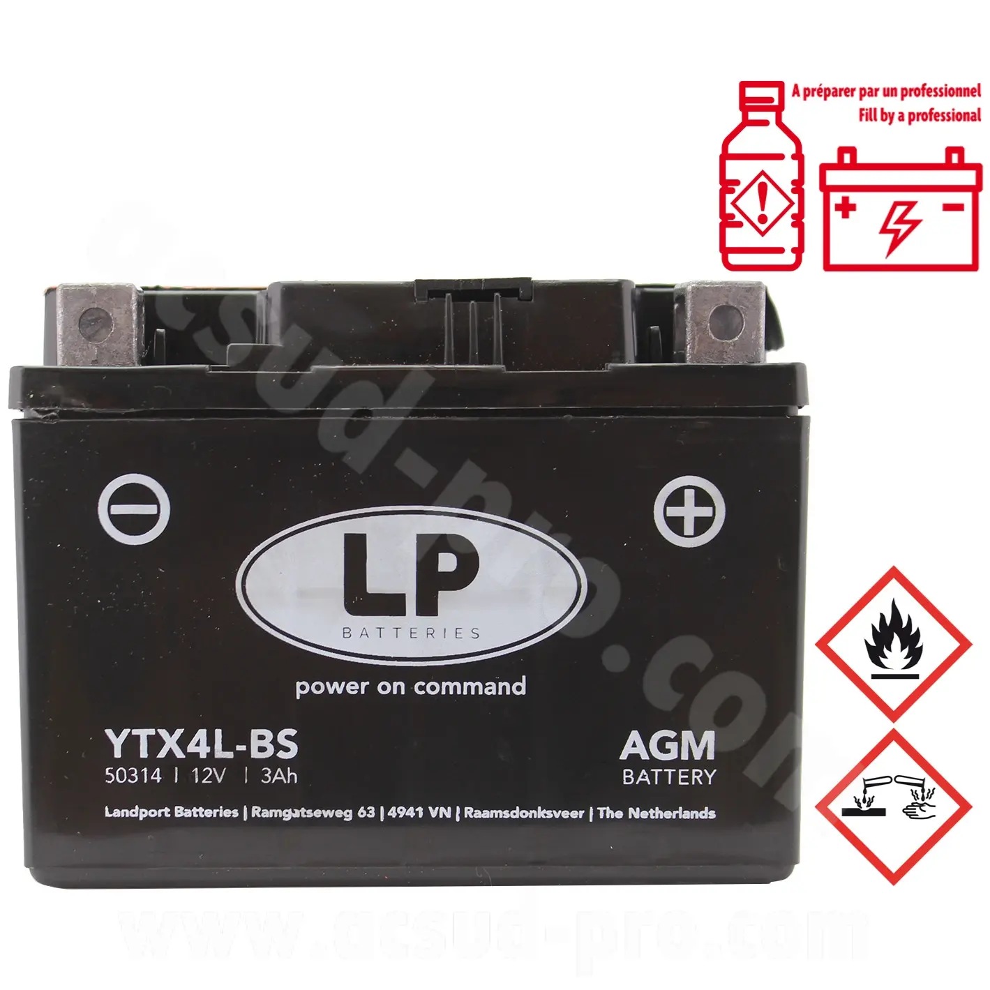Batterie Landport LTX4L-BS 12V-3AH wartungsfrei AGM geeignet für (TNT motor city 50 cc / 125 cc / sym / yamaha / piaggio 50 cc / archive first) (Äquivalent YTX4L-BS)