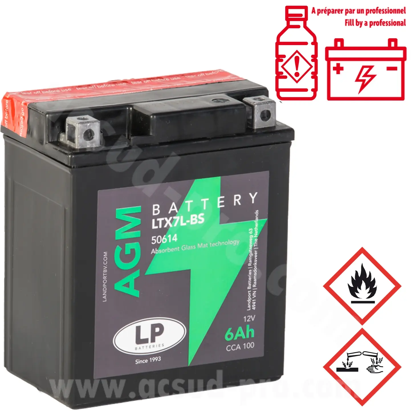 Landport LTX7L-BS 12V 6AH بیٹری، مینٹیننس فری AGM (honda pantheon / SH / s-wing / SH / dylan / yamaha ybr 125) (equivalent YTX7L-BS)