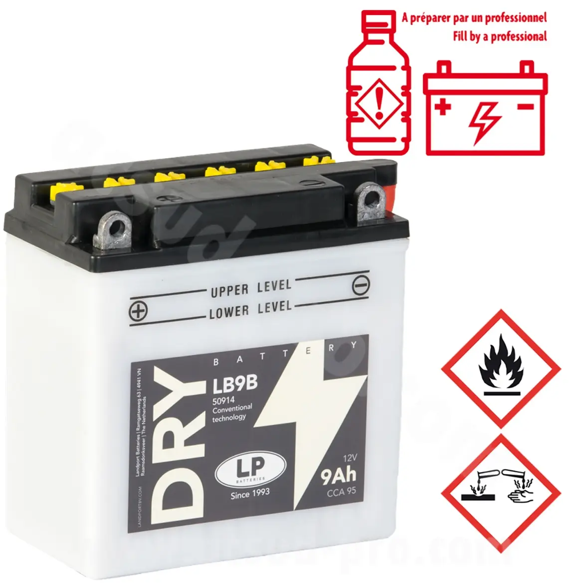 Batterie Landport LB9B 12V 9Ah avec pack acide