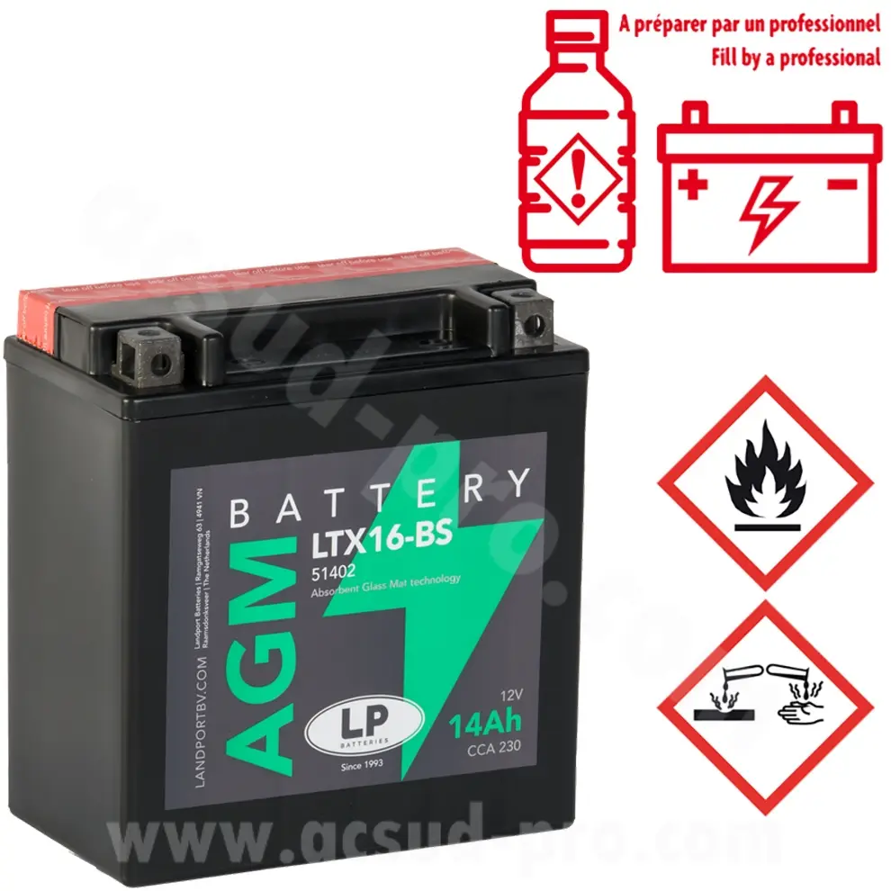 ایسڈ پیک کے ساتھ بیٹری YTX16-BS لینڈ پورٹ