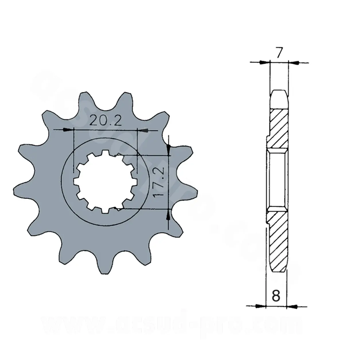 Pignon sortie boîte moto TNT adaptation AM6 13 dents 428 MBK 50 X-Power / Yamaha 50 TZR / Peugeot 50 XPS / Rieju 50 SMX