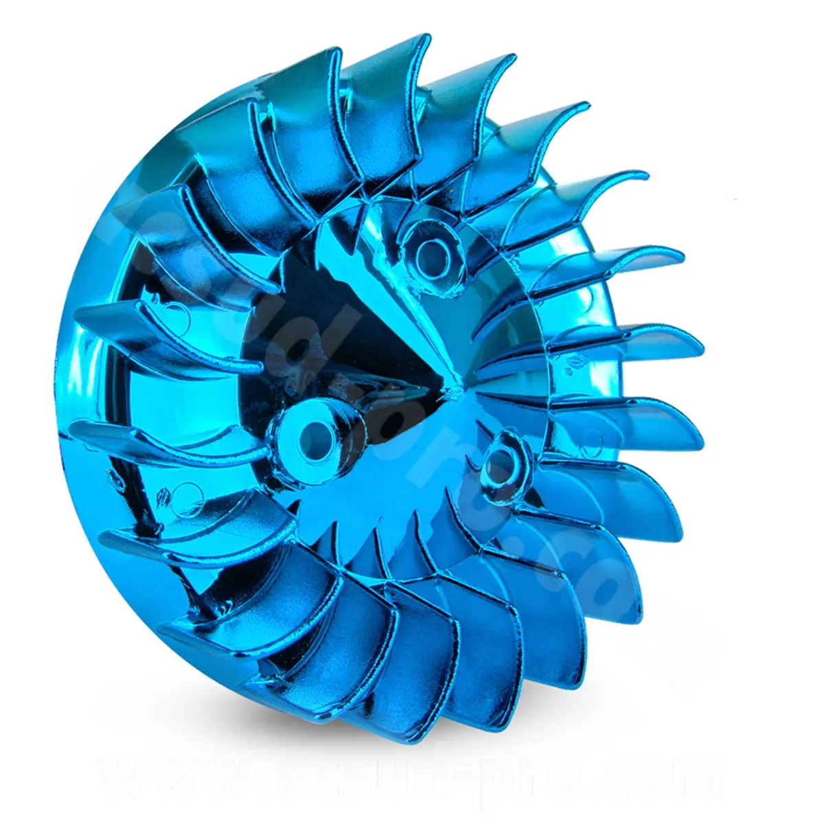 Turbine de refroidissement adaptable MBK Booster/Stunt/Slider/Ovetto/Yamaha BWS/Néos moteur Minarelli A/C anodisée bleue
