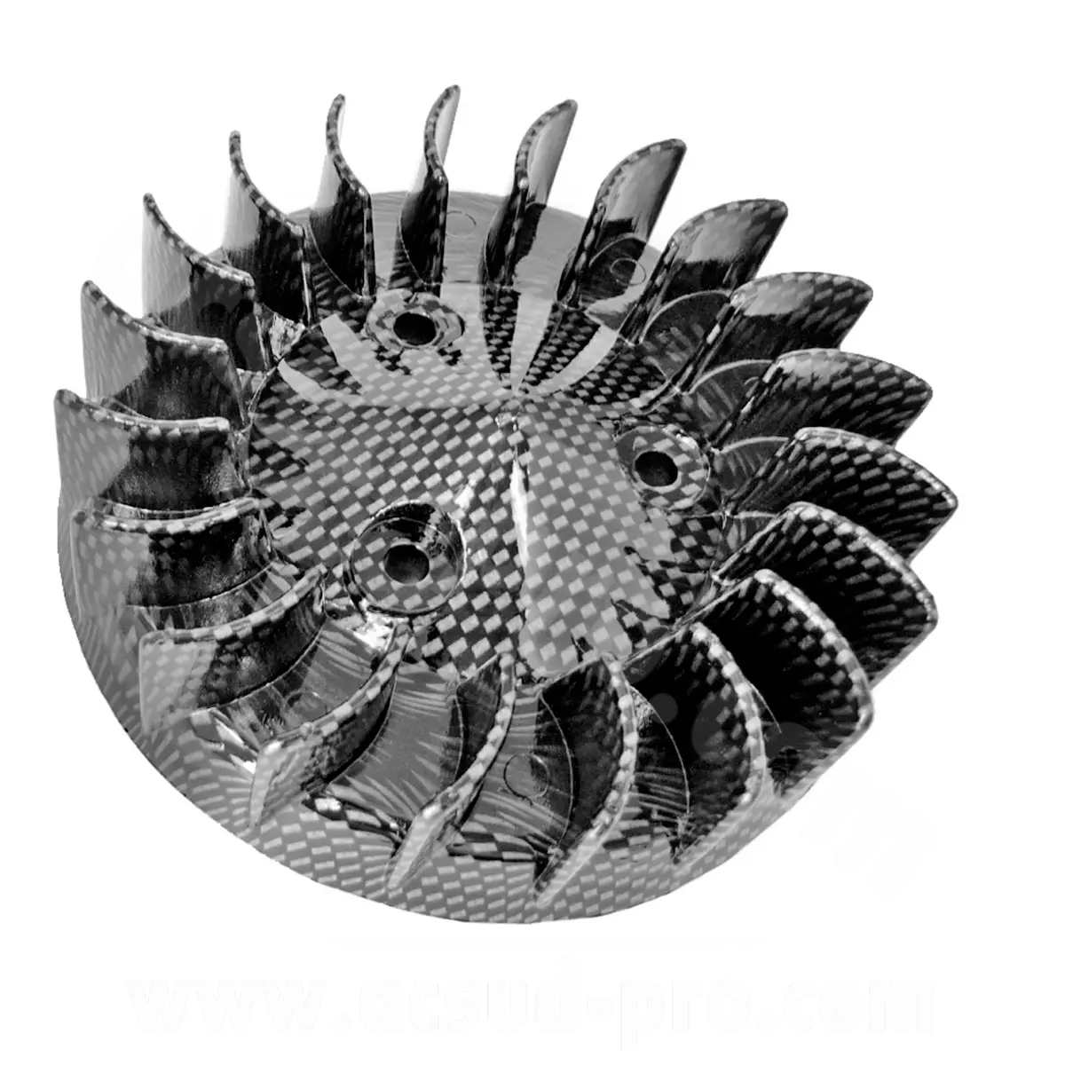 Turbine de refroidissement adaptable MBK Booster / BWS / Stunt / Slider / Ovetto / Neos moteur Minarelli imitation carbone