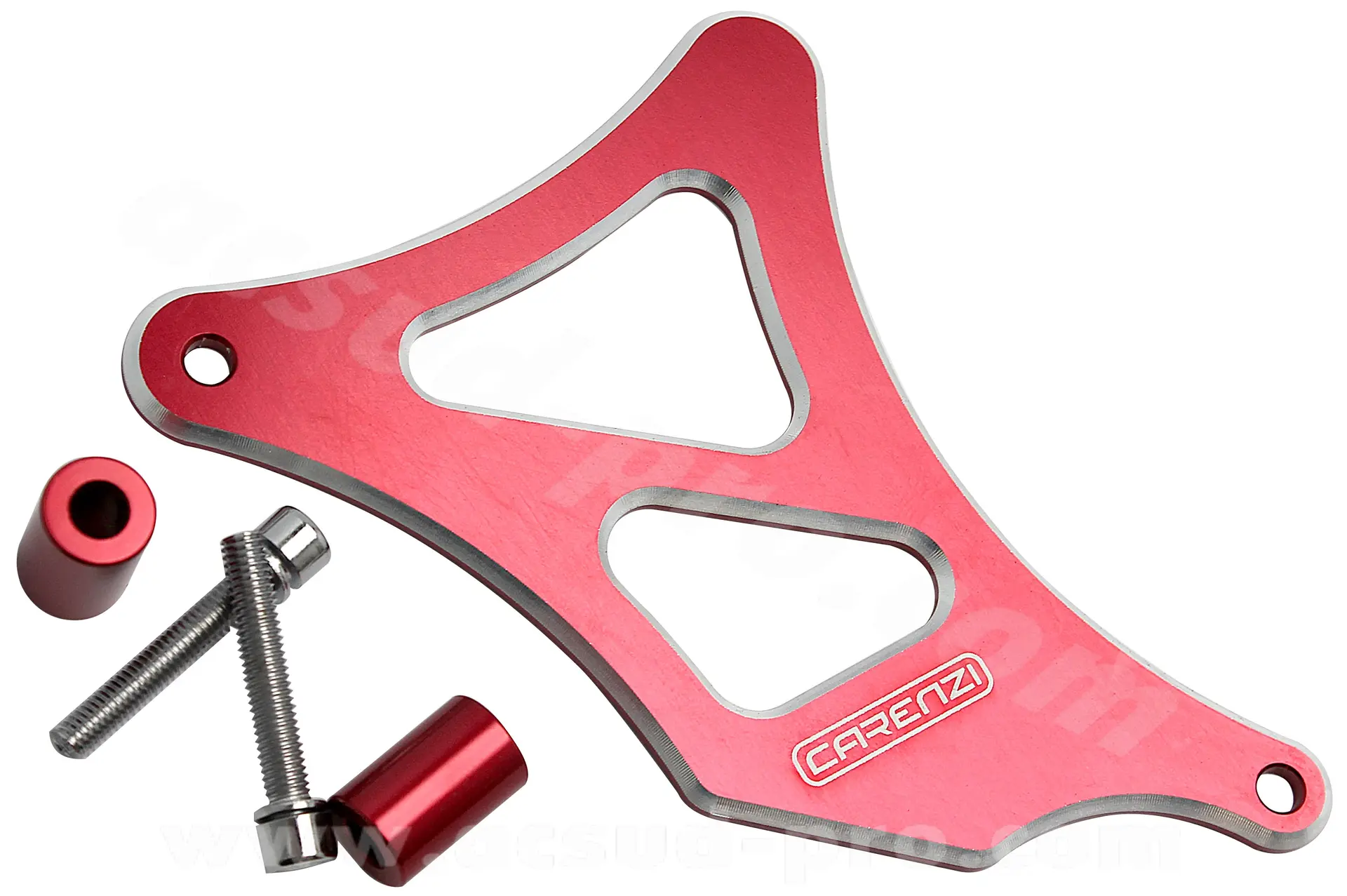 Kryt řetězového kola z hliníku Carenzi univerzální Minarelli 50 AM6 / Beta 50 RR / Rieju 50 MRT / Sherco 50 SM-R SE-R červený anodizovaný
