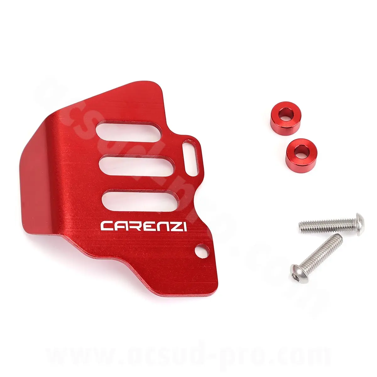 Platine de protection aluminium maître-cylindre arrière Carenzi Evo adaptable mécaboîte 50 cc rouge