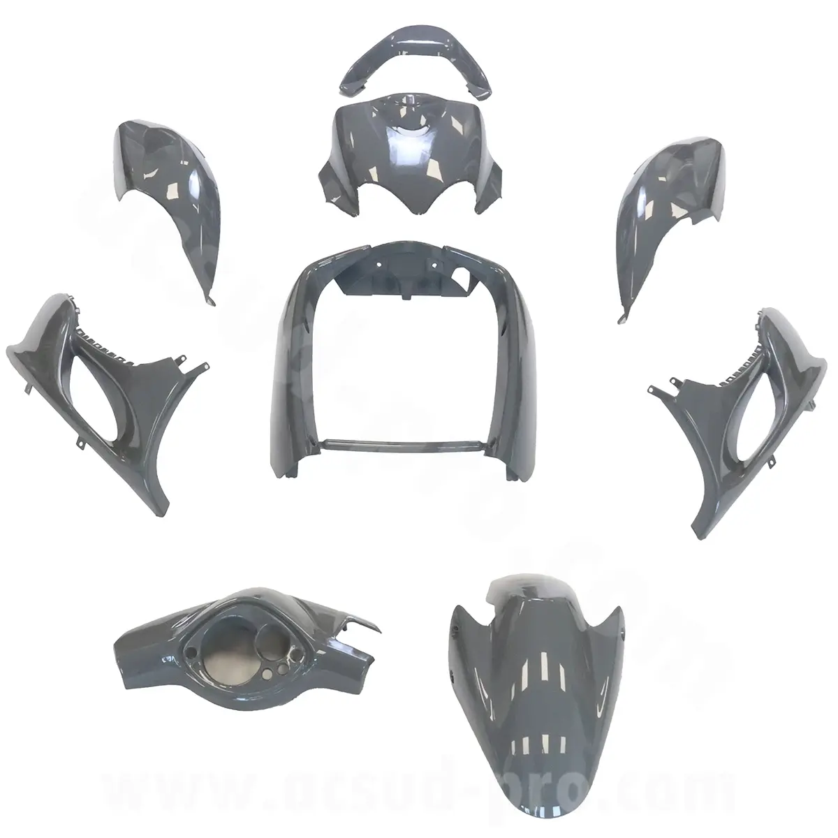 Kit carrosserie MBK Mach G / Yamaha Jog gris nardo 9 pièces