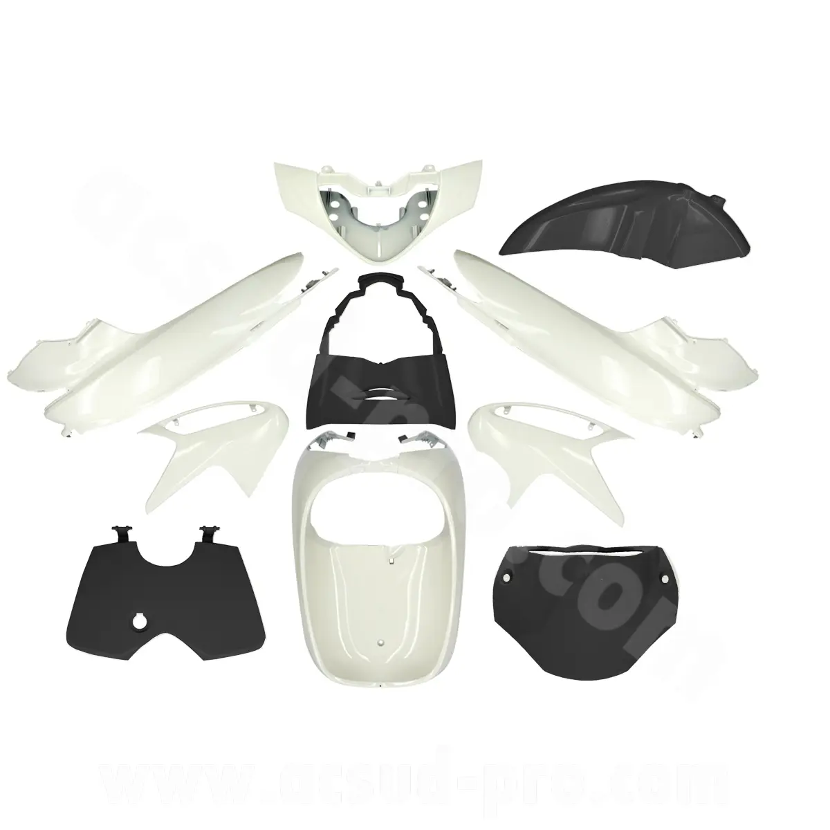 Kit carrosserie Honda SH 125/150 cc 2005-2008 blanc/noir compétition (10 pièces)