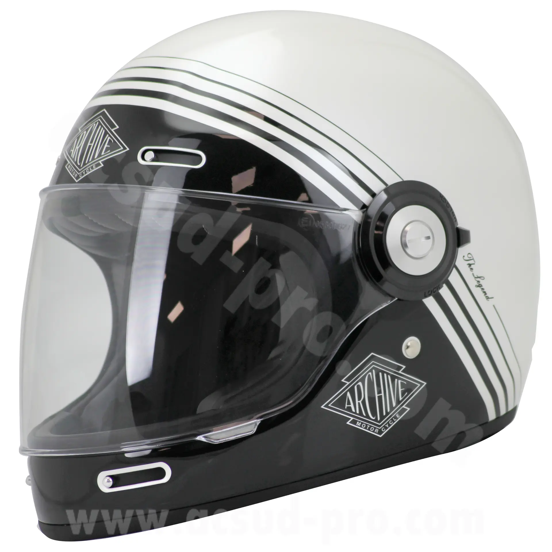 Archive Vintage The Legend weiß Fiberglas Integralhelm Größe L
