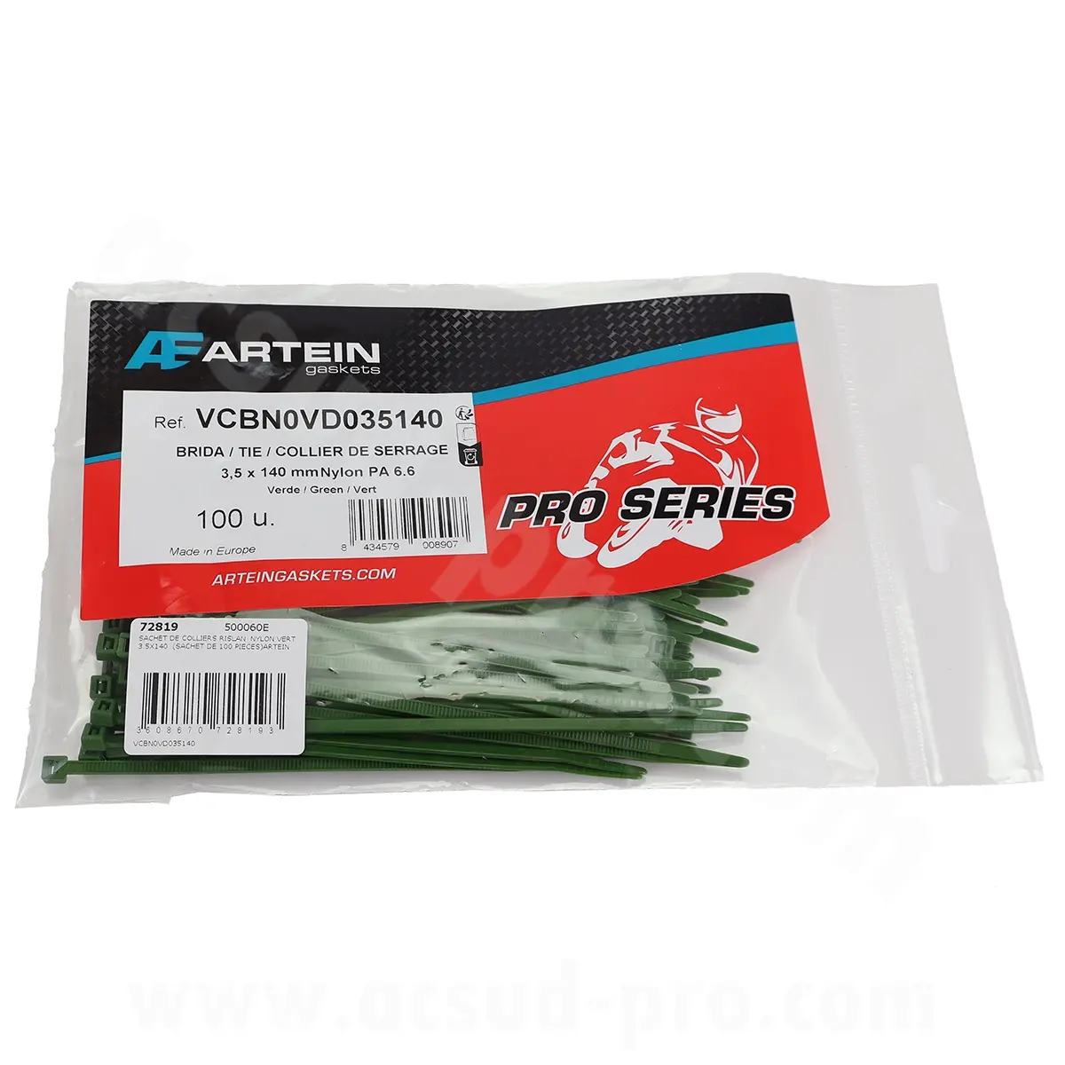 Beutel mit 100 Rislan-Nylon-Kabelbindern grün 3,5 x 140