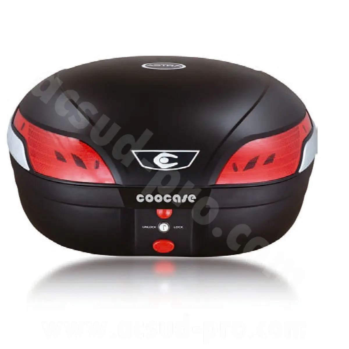 Top case Coocase Astra Luxury S48 litros negro con placa, mando a distancia, alarma y luz de freno LED