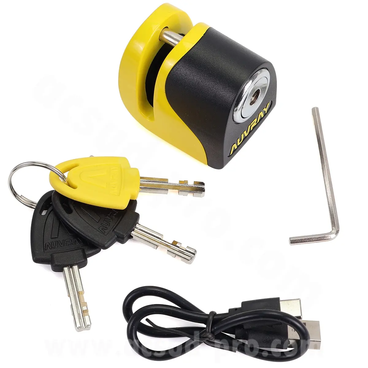 Scheibenkralle Auvray B-LOCK-06 mini mit akustischem Alarm Durchmesser 5,5MM gelb ideal für vespa-piaggio MP3-E-Bike (3 Schlüssel) (für beengten Raum)