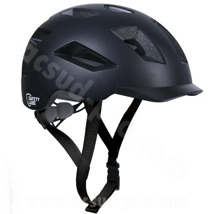 Casque vélo adulte Safety Labs In-Mold E-Bahn 2.0 noir avec éclairage LED USB intégrée 57-61 cm