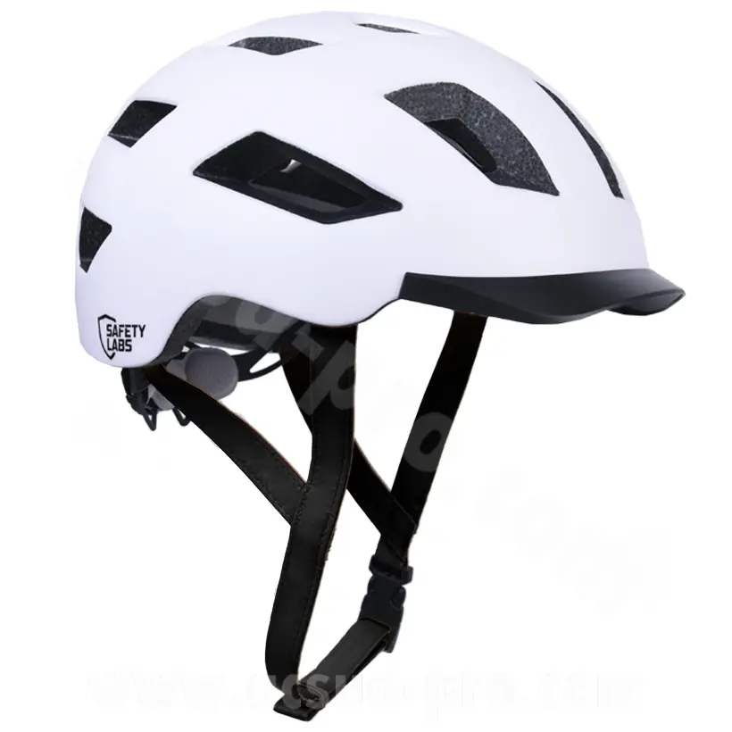 Fahrradhelm für Erwachsene Safety Labs In-Mold E-Bahn 2.0 weiß mit integrierter LED-Beleuchtung USB T.L (57-61 cm)