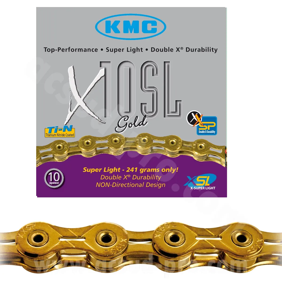 سلسلة دراجة هوائية 10 سرعات KMC X10SL 112 وصلة ذهبية 241G 2.38