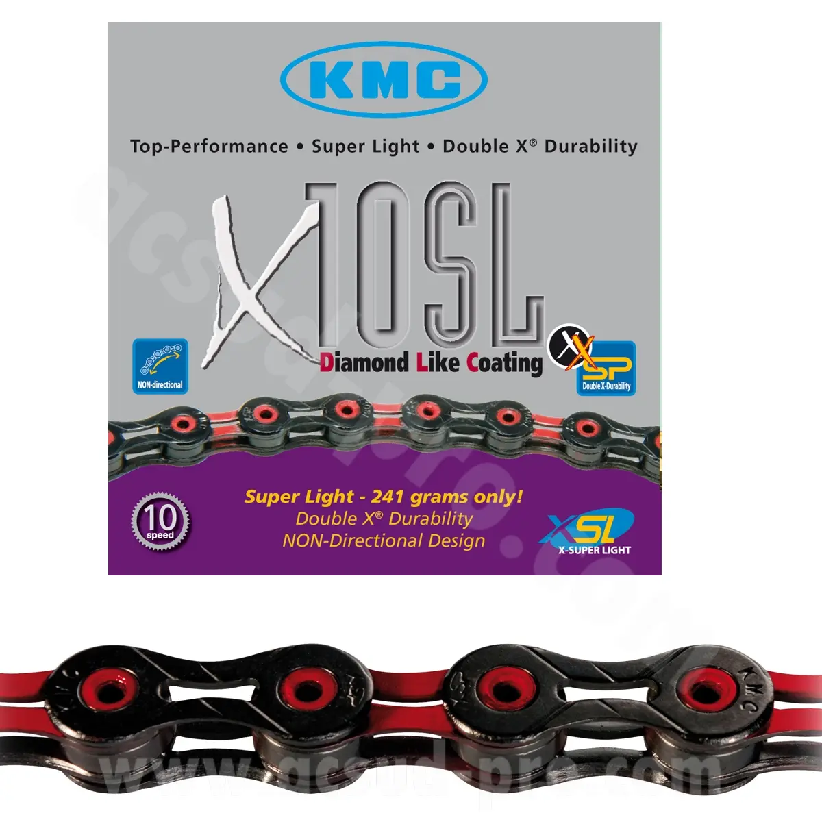 سلسلة دراجة هوائية 10 سرعات KMC X10SL 112 وصلة أسود/أحمر 241G 2.38