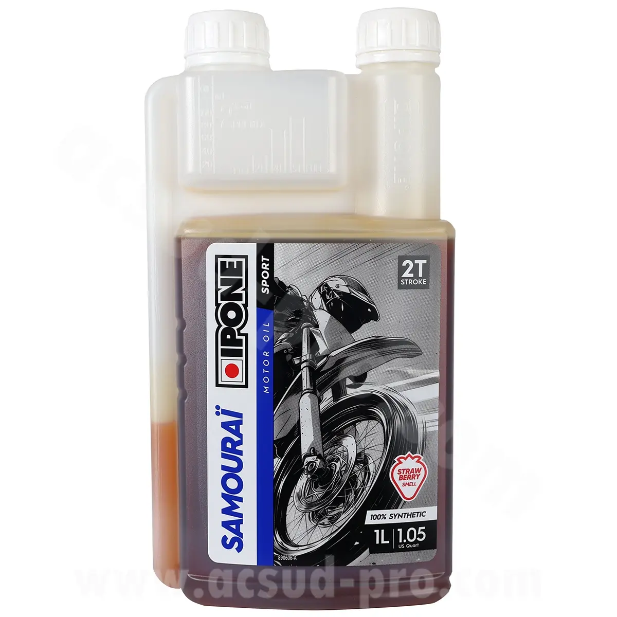 Huile moteur 2T Ipone Samouraï Racing 100% synthèse senteur fraise 1L