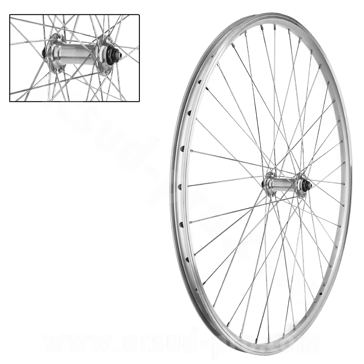 Roue VTC VELOX 700 x 35 - 28" ER10 argent avant moyeu alu 36 rayons jante 19C