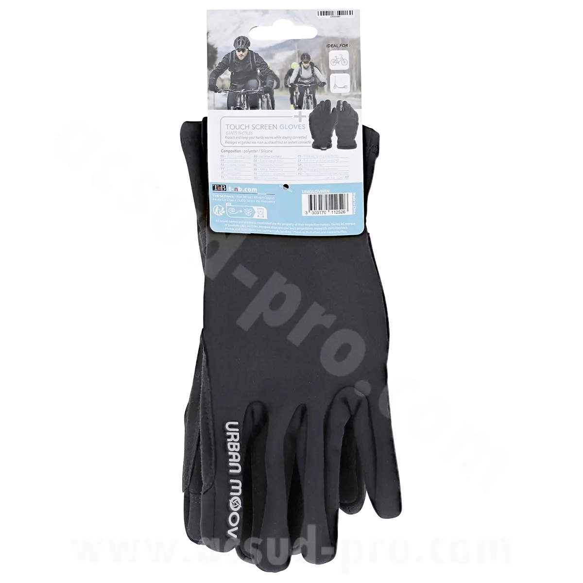 Gants Hiver Urban Moov pour Vélo avec Doublure Polaire Noir Taille M