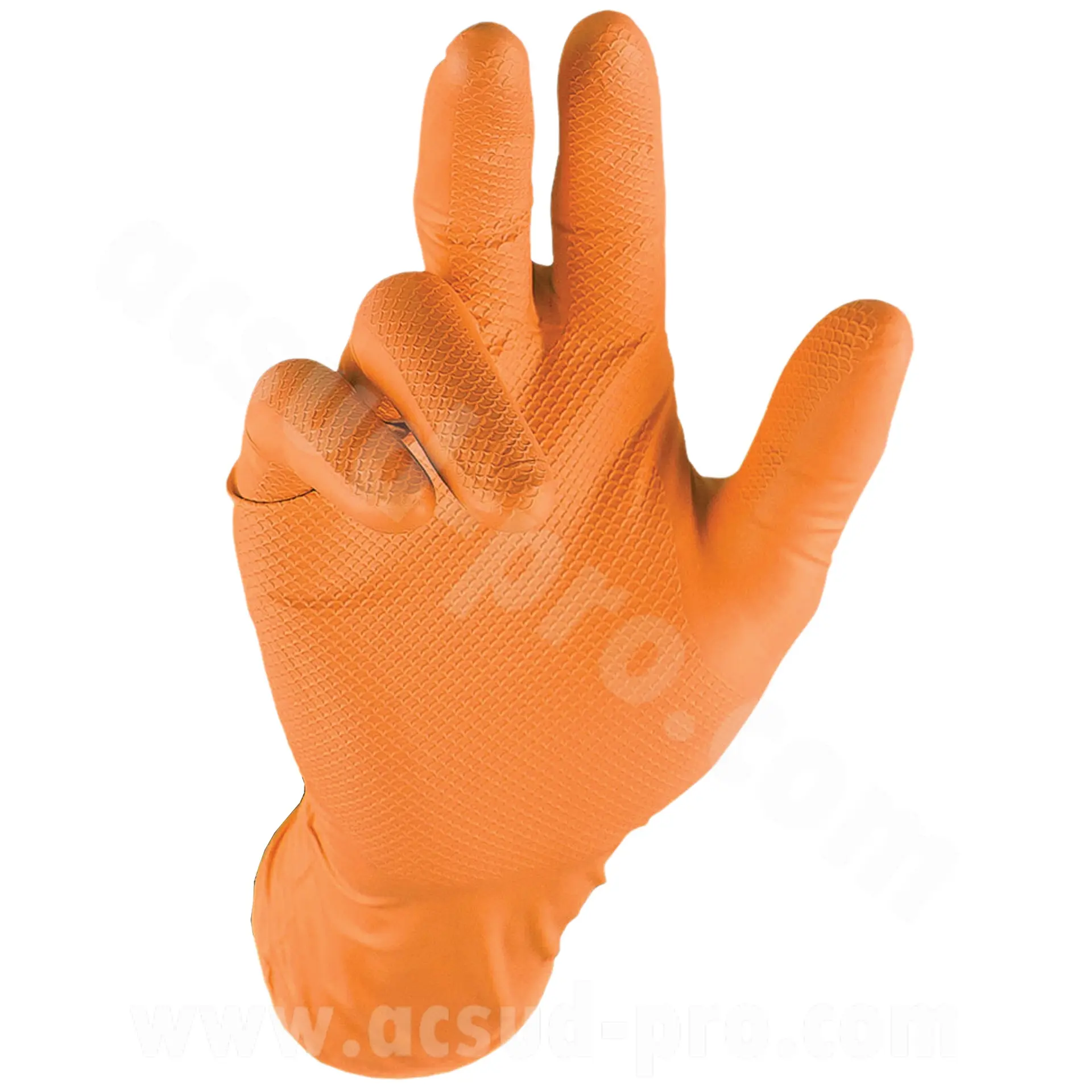 Nitrile-Werkstatthandschuhe Fischgrätmuster beständig gegen Chemikalien, Öle, Benzin orange Größe S Karton mit 25 Paaren
